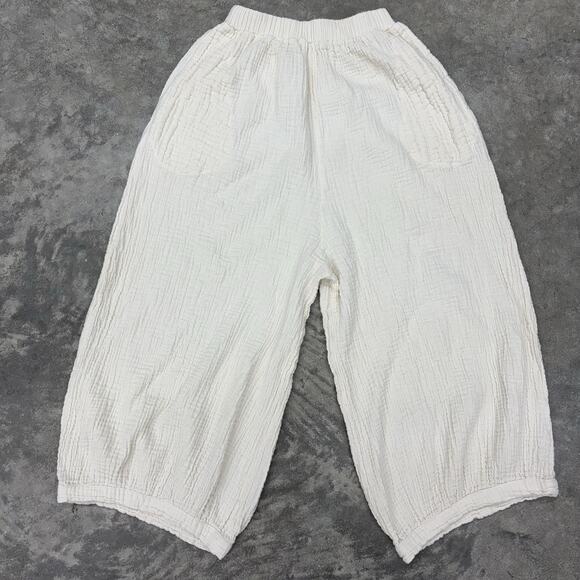 Cream 100% Cotton Guaze Ballon Pants With Pockets Made In Thailand OS - Picture 1 of 7